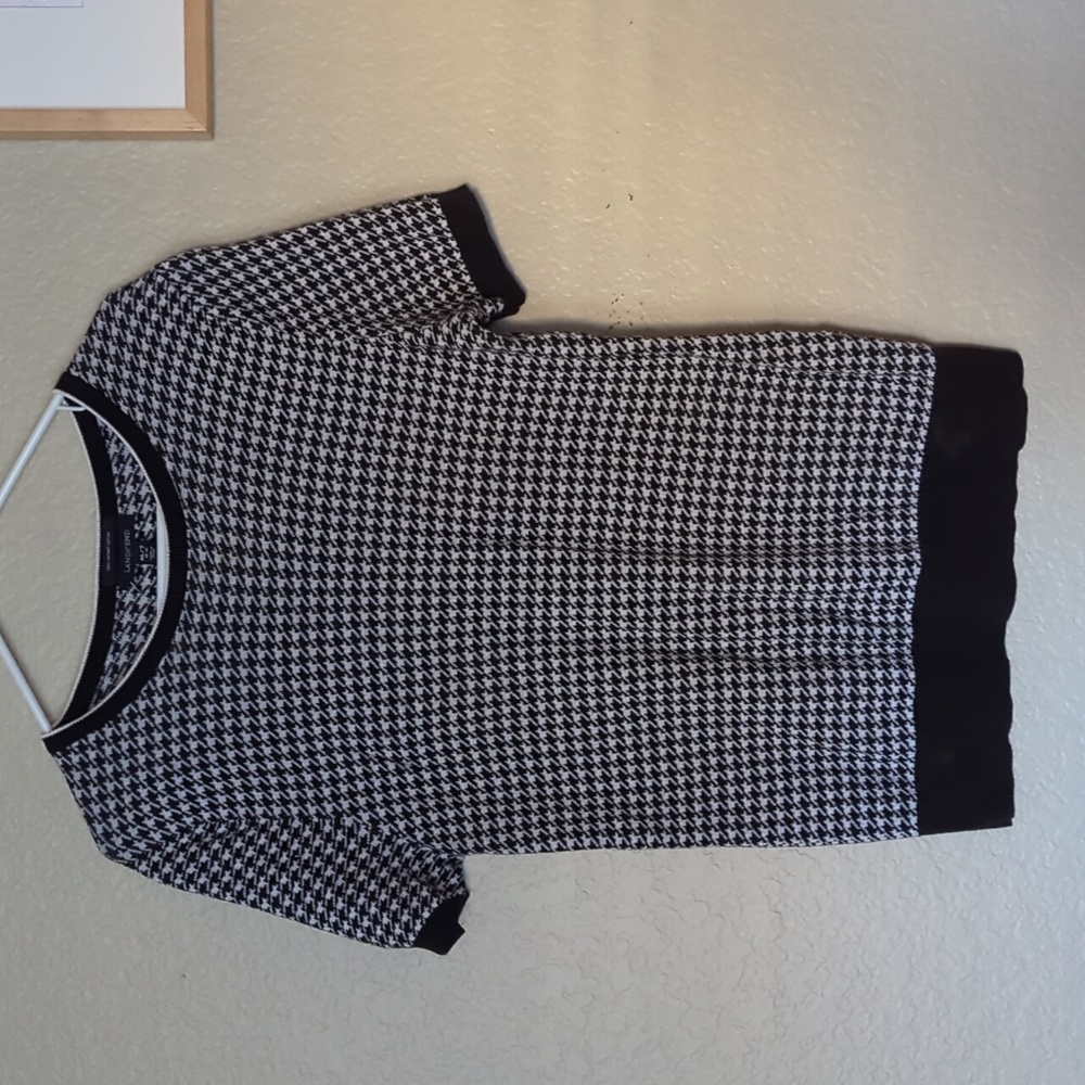 Lands End Houndstouth Blouse Collar, Sleeves and Bottom lined in Black